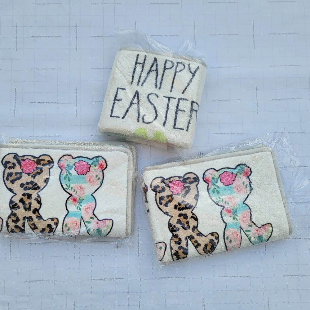 3 New Happy Easter Bunny Mats. Funny looking mat for your kids room deco